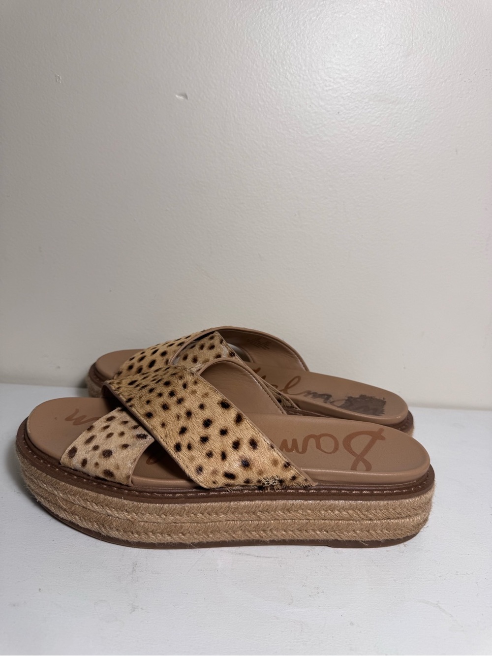 Sam Edelman Animal Print Leather Platform Slide Sandals Beige/Black Women 8.5M
